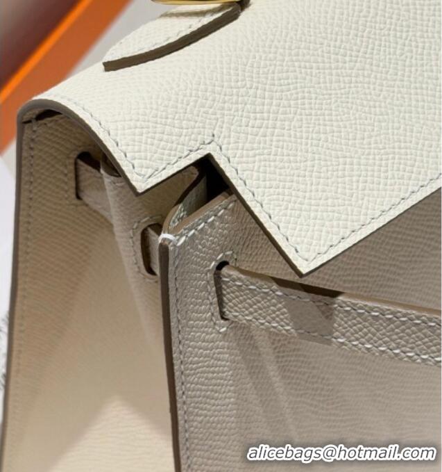 Modern Cheap Hermes Kelly Epsom Bag 25cm in Cow Leather H0414 Milk Shake White/Gold 2026 (Half Handmade)