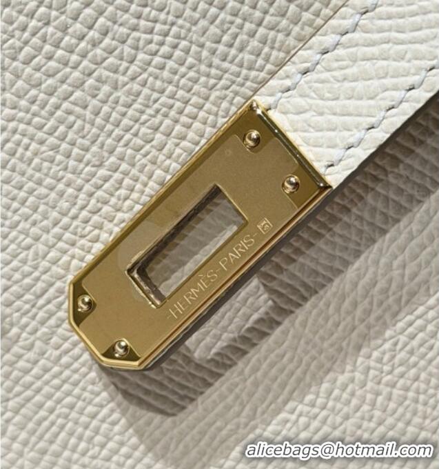 Modern Cheap Hermes Kelly Epsom Bag 25cm in Cow Leather H0414 Milk Shake White/Gold 2026 (Half Handmade)