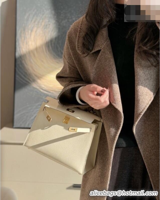 Modern Cheap Hermes Kelly Epsom Bag 25cm in Cow Leather H0414 Milk Shake White/Gold 2026 (Half Handmade)