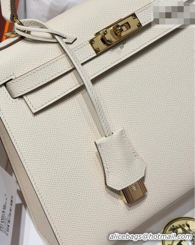 Modern Cheap Hermes Kelly Epsom Bag 25cm in Cow Leather H0414 Milk Shake White/Gold 2026 (Half Handmade)