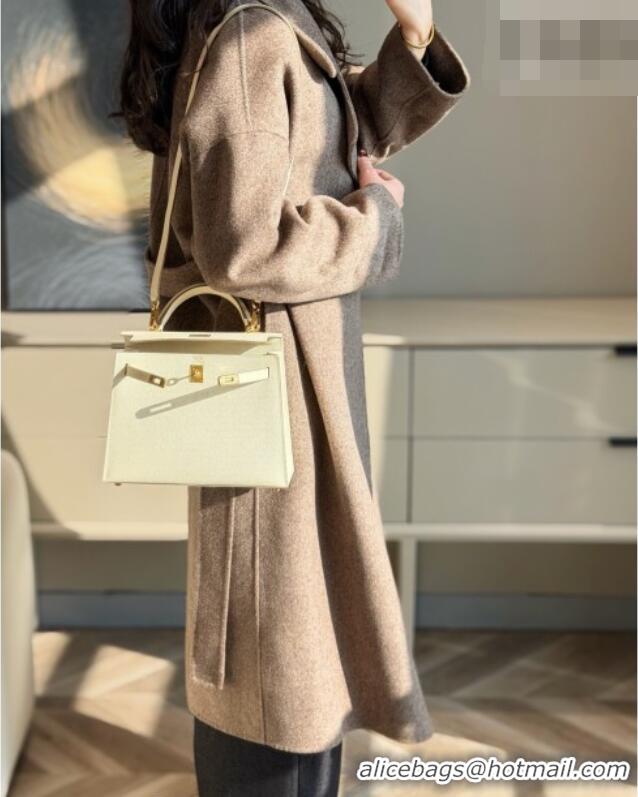Modern Cheap Hermes Kelly Epsom Bag 25cm in Cow Leather H0414 Milk Shake White/Gold 2026 (Half Handmade)
