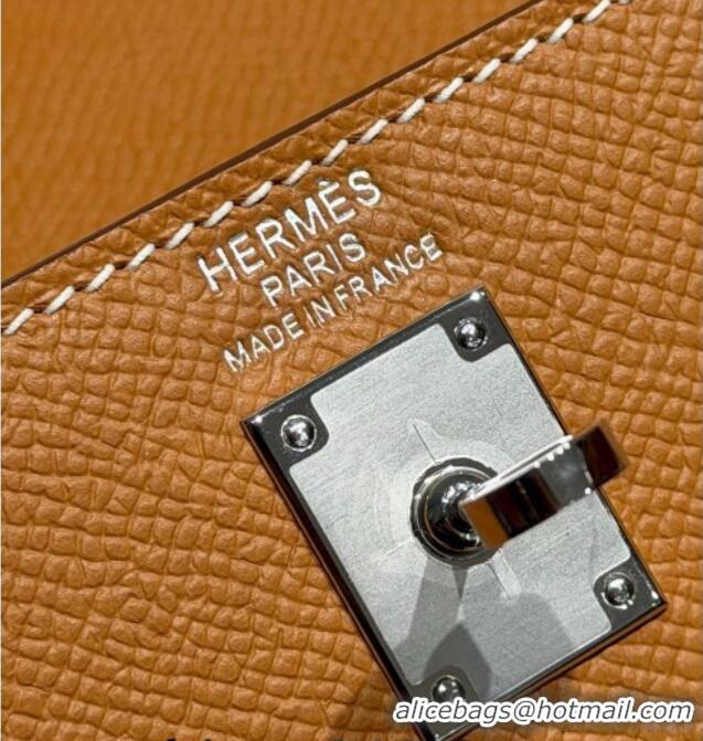 New Fashion Hermes Kelly Epsom Bag 25cm in Cow Leather H0414 Brown/Silver 2026 (Half Handmade)
