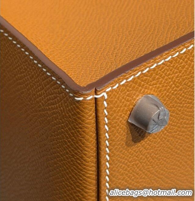 New Fashion Hermes Kelly Epsom Bag 25cm in Cow Leather H0414 Brown/Silver 2026 (Half Handmade)