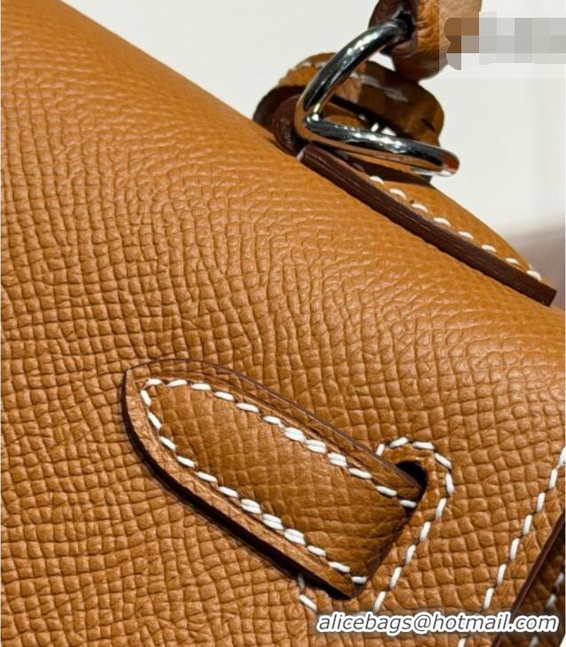 New Fashion Hermes Kelly Epsom Bag 25cm in Cow Leather H0414 Brown/Silver 2026 (Half Handmade)