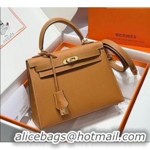 Grade Design Hermes Kelly Epsom Bag 25cm in Cow Leather H0414 Brown/Gold 2026 (Half Handmade)