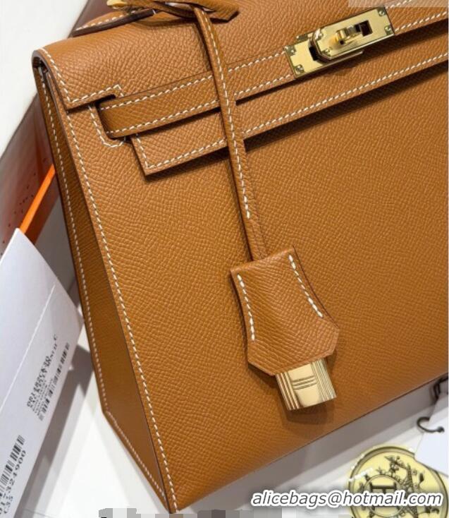 Grade Design Hermes Kelly Epsom Bag 25cm in Cow Leather H0414 Brown/Gold 2026 (Half Handmade)