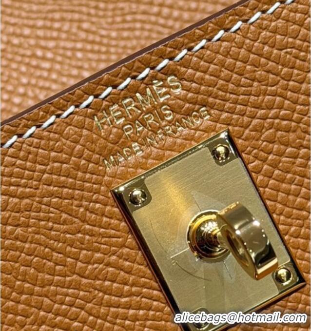 Grade Design Hermes Kelly Epsom Bag 25cm in Cow Leather H0414 Brown/Gold 2026 (Half Handmade)