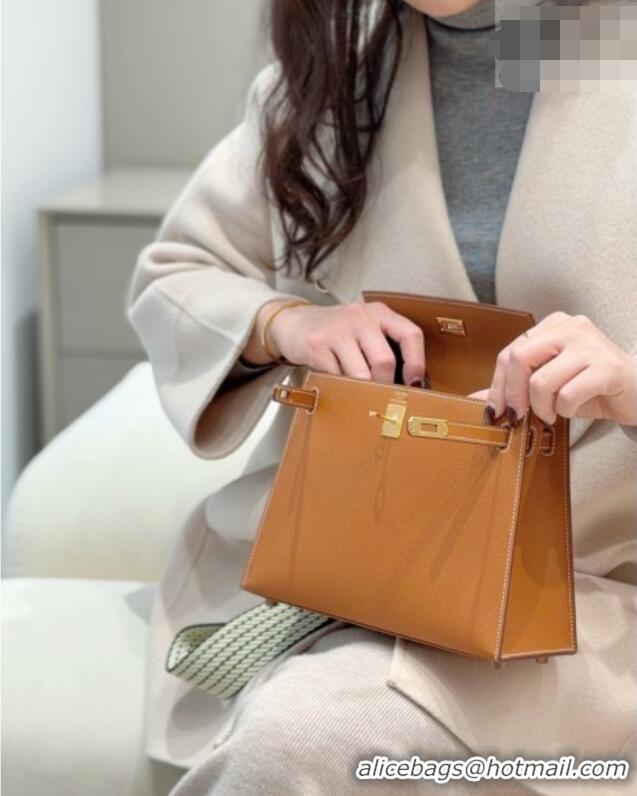 Grade Design Hermes Kelly Epsom Bag 25cm in Cow Leather H0414 Brown/Gold 2026 (Half Handmade)