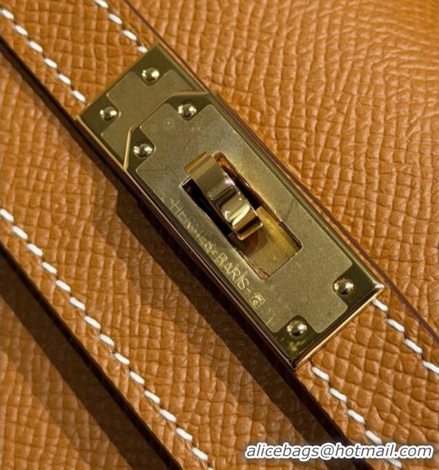 Grade Design Hermes Kelly Epsom Bag 25cm in Cow Leather H0414 Brown/Gold 2026 (Half Handmade)