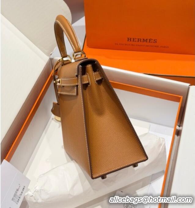 Grade Design Hermes Kelly Epsom Bag 25cm in Cow Leather H0414 Brown/Gold 2026 (Half Handmade)