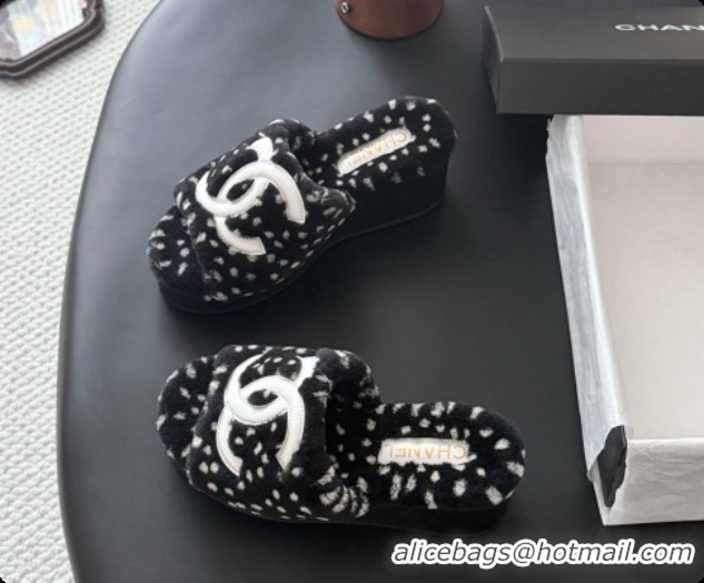 Shop Cheap Chanel Fluffy Wedge Sandals CH091004 Black 2026