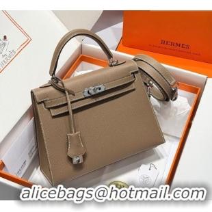 Market Sells Hermes Kelly Epsom Bag 25cm in Cow Leather H0414 Elephant Grey/Silver 2026 (Half Handmade)