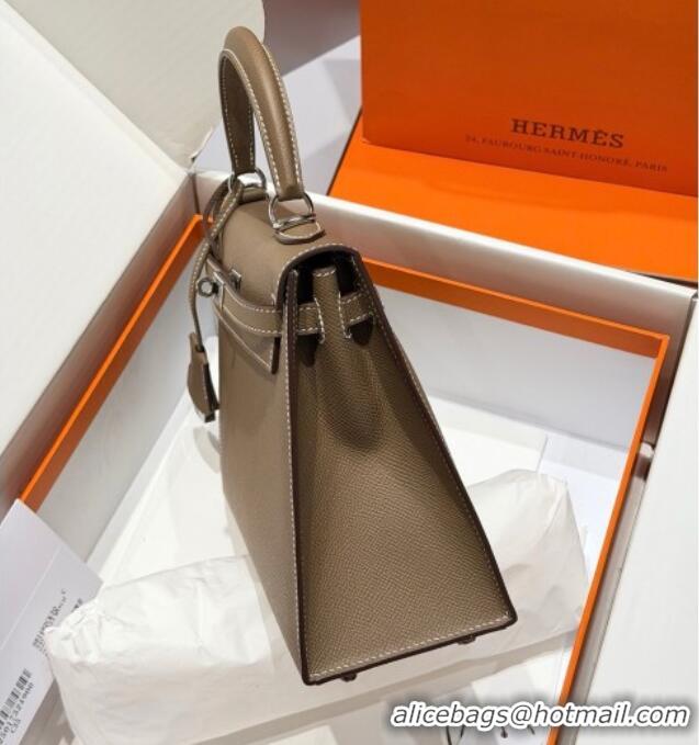 Market Sells Hermes Kelly Epsom Bag 25cm in Cow Leather H0414 Elephant Grey/Silver 2026 (Half Handmade)