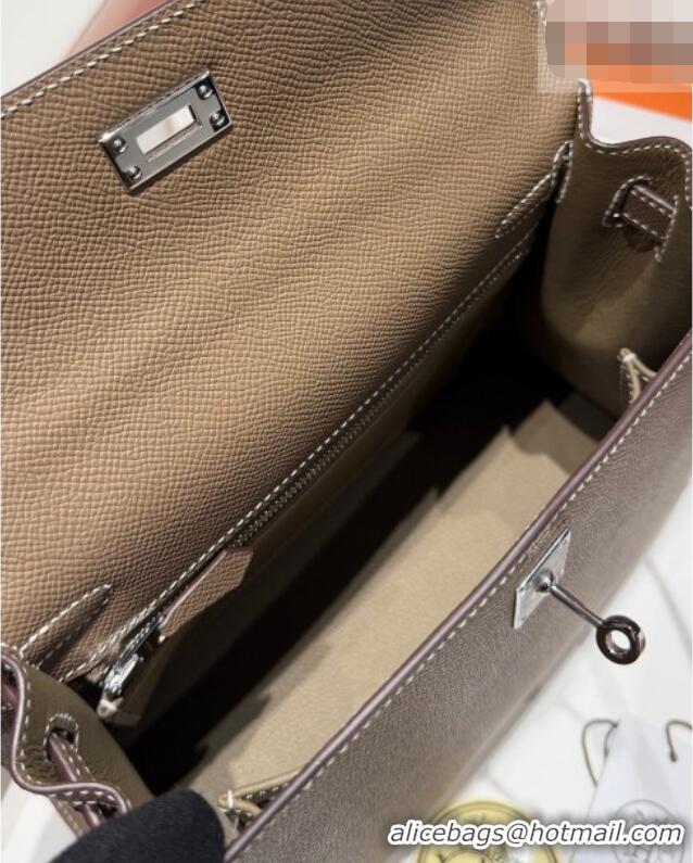 Market Sells Hermes Kelly Epsom Bag 25cm in Cow Leather H0414 Elephant Grey/Silver 2026 (Half Handmade)