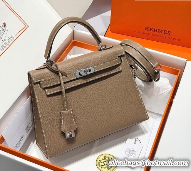 Market Sells Hermes Kelly Epsom Bag 25cm in Cow Leather H0414 Elephant Grey/Silver 2026 (Half Handmade)