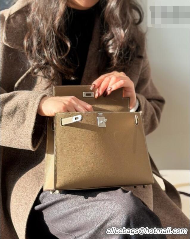 Market Sells Hermes Kelly Epsom Bag 25cm in Cow Leather H0414 Elephant Grey/Silver 2026 (Half Handmade)