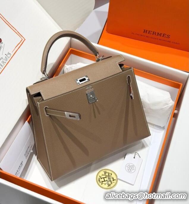 Market Sells Hermes Kelly Epsom Bag 25cm in Cow Leather H0414 Elephant Grey/Silver 2026 (Half Handmade)
