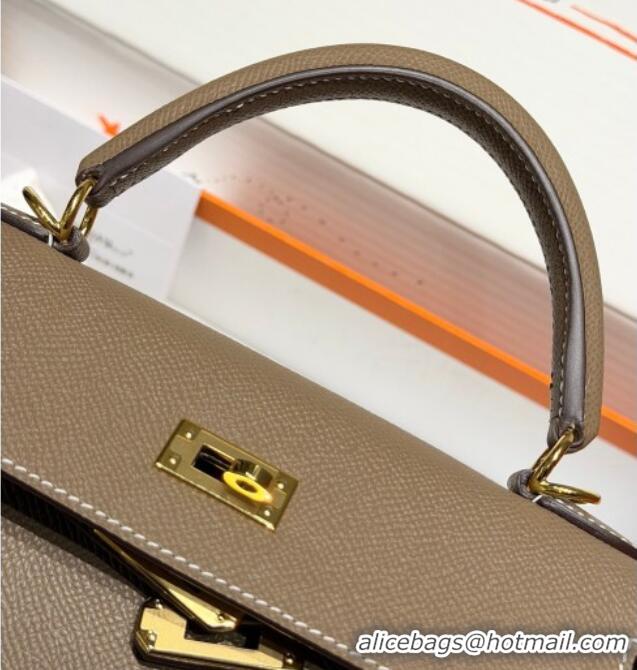 Spot Bulk Hermes Kelly Epsom Bag 25cm in Cow Leather H0414 Elephant Grey/Gold 2026 (Half Handmade)