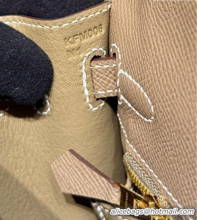 Spot Bulk Hermes Kelly Epsom Bag 25cm in Cow Leather H0414 Elephant Grey/Gold 2026 (Half Handmade)