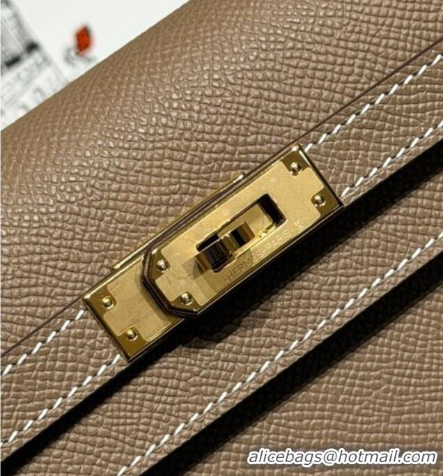 Spot Bulk Hermes Kelly Epsom Bag 25cm in Cow Leather H0414 Elephant Grey/Gold 2026 (Half Handmade)