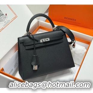 Classic Specials Hermes Kelly Epsom Bag 25cm in Cow Leather H0414 Black/Silver 2026 (Half Handmade)