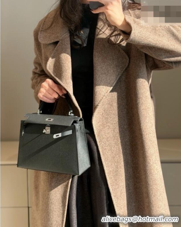 Classic Specials Hermes Kelly Epsom Bag 25cm in Cow Leather H0414 Black/Silver 2026 (Half Handmade)