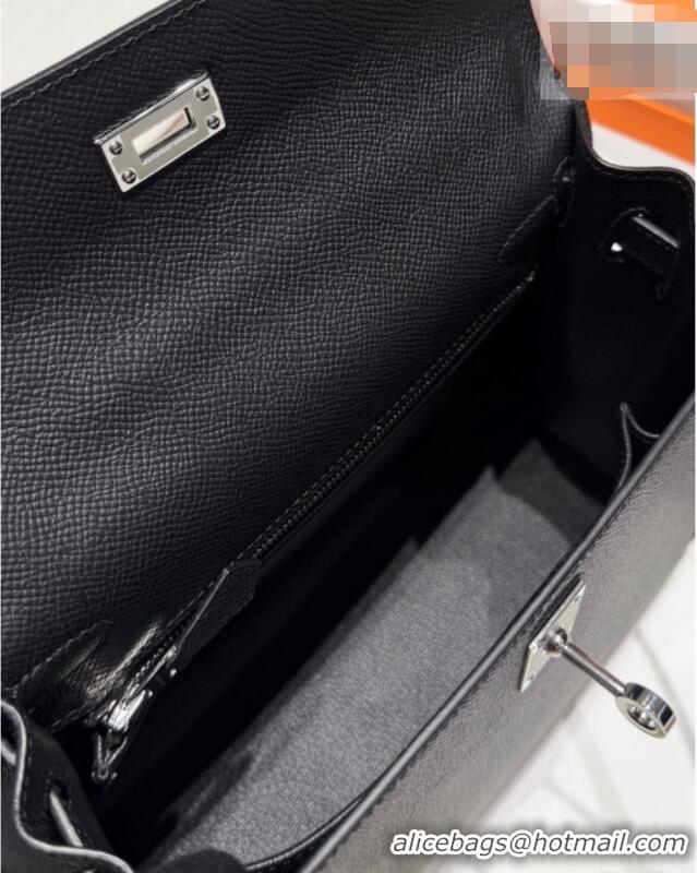 Classic Specials Hermes Kelly Epsom Bag 25cm in Cow Leather H0414 Black/Silver 2026 (Half Handmade)