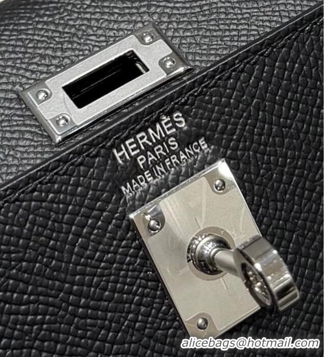 Classic Specials Hermes Kelly Epsom Bag 25cm in Cow Leather H0414 Black/Silver 2026 (Half Handmade)