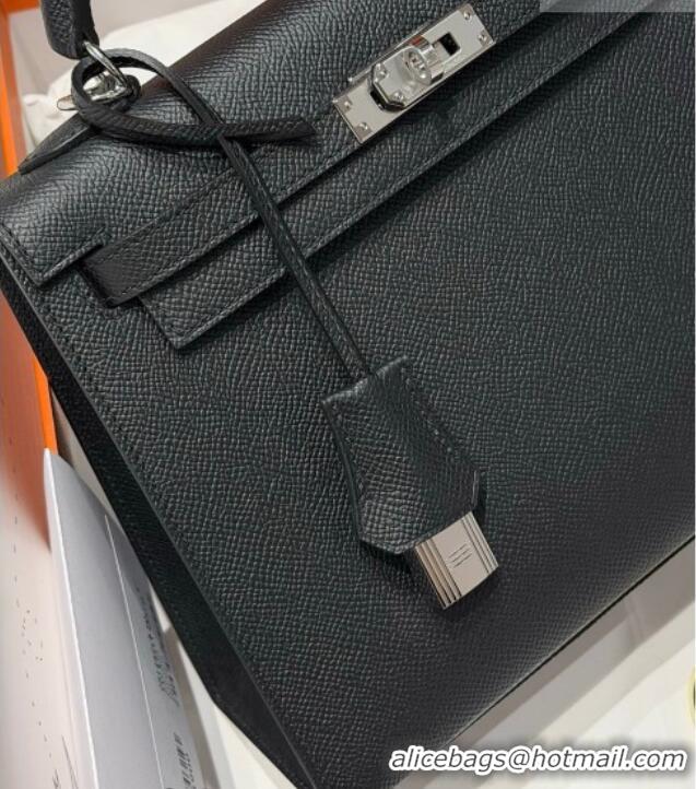 Classic Specials Hermes Kelly Epsom Bag 25cm in Cow Leather H0414 Black/Silver 2026 (Half Handmade)