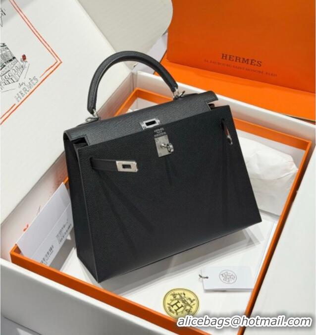 Classic Specials Hermes Kelly Epsom Bag 25cm in Cow Leather H0414 Black/Silver 2026 (Half Handmade)