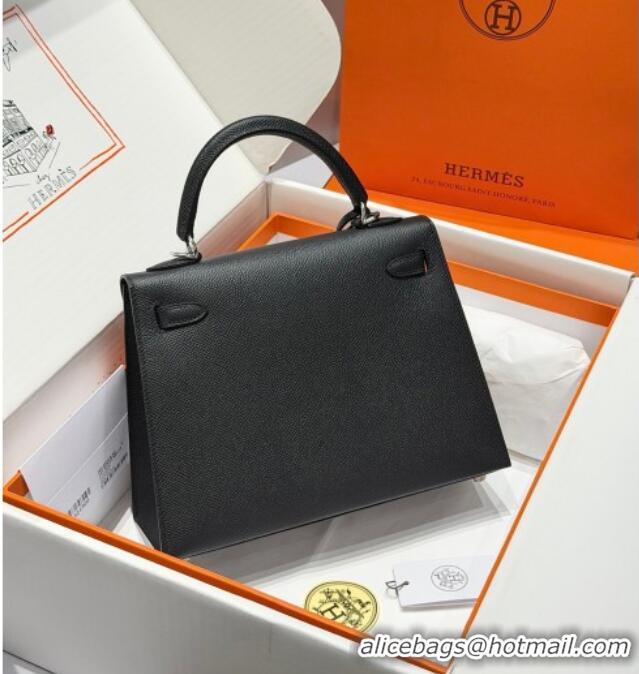 Classic Specials Hermes Kelly Epsom Bag 25cm in Cow Leather H0414 Black/Silver 2026 (Half Handmade)