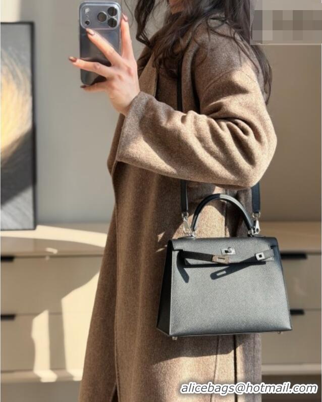 Classic Specials Hermes Kelly Epsom Bag 25cm in Cow Leather H0414 Black/Silver 2026 (Half Handmade)