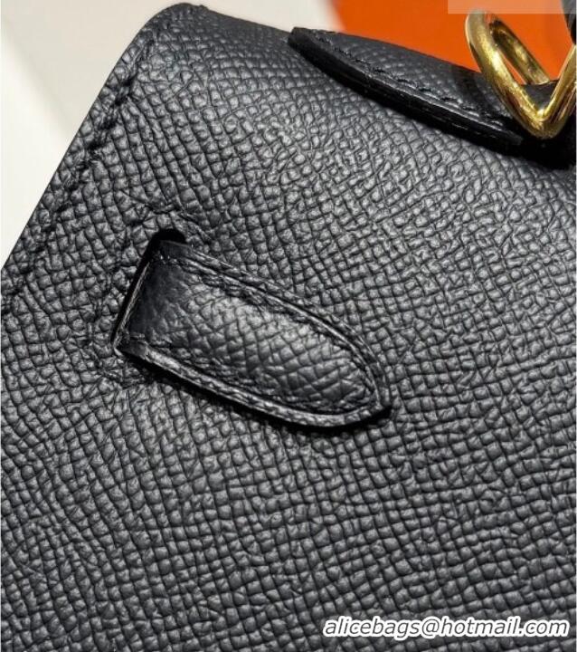 Spot Bulk Hermes Kelly Epsom Bag 25cm in Cow Leather H0414 Black/Gold 2026 (Half Handmade)
