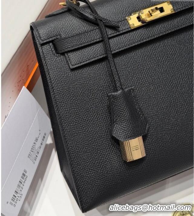 Spot Bulk Hermes Kelly Epsom Bag 25cm in Cow Leather H0414 Black/Gold 2026 (Half Handmade)