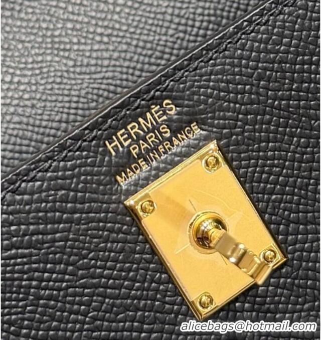 Spot Bulk Hermes Kelly Epsom Bag 25cm in Cow Leather H0414 Black/Gold 2026 (Half Handmade)
