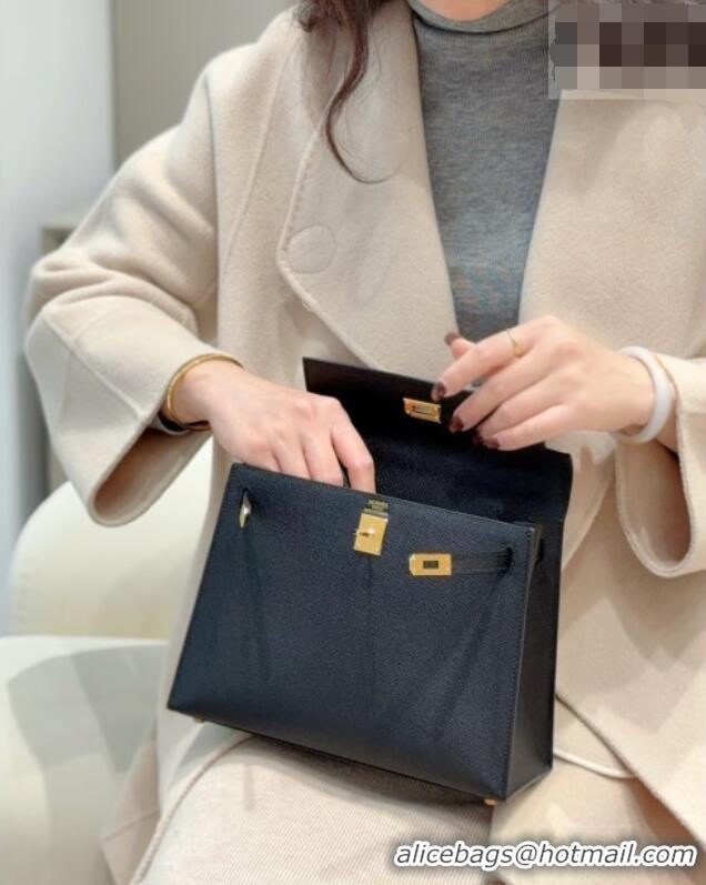 Spot Bulk Hermes Kelly Epsom Bag 25cm in Cow Leather H0414 Black/Gold 2026 (Half Handmade)