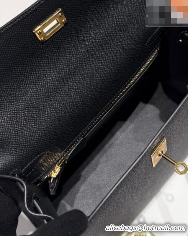 Spot Bulk Hermes Kelly Epsom Bag 25cm in Cow Leather H0414 Black/Gold 2026 (Half Handmade)