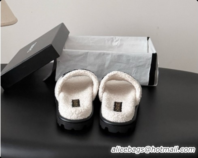 Luxury Cheap Chanel Fluffy Slide Sandals CH091005 White 2026 
