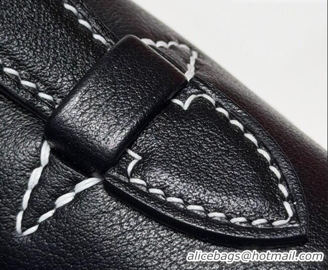 Cheap Hermes Kelly Pochette Swift Bag 22cm in Cow Leather H0414 Black/White Stitching 2026 (Half Handmade)