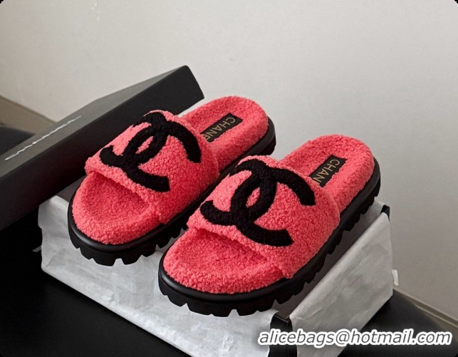 Grade Quality Chanel Fluffy Slide Sandals CH091007 Watermelon Red 2026