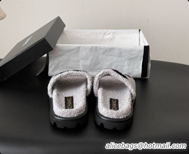 Buy Luxury Chanel Fluffy Slide Sandals CH091008 Grey 2026