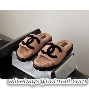 Top Quality Chanel Fluffy Slide Sandals CH091009 Light Brown 2026