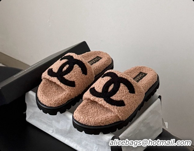Top Quality Chanel Fluffy Slide Sandals CH091009 Light Brown 2026