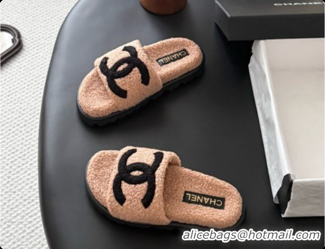 Top Quality Chanel Fluffy Slide Sandals CH091009 Light Brown 2026
