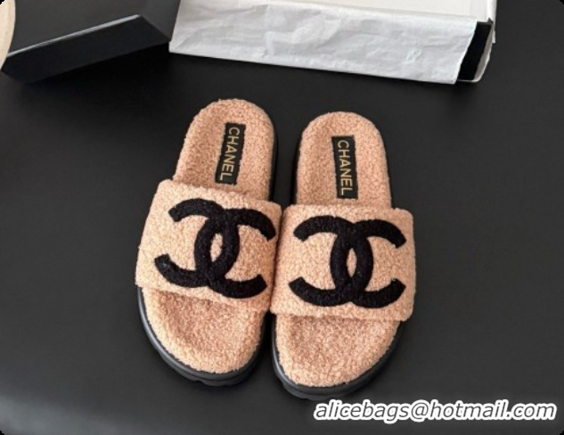 Top Quality Chanel Fluffy Slide Sandals CH091009 Light Brown 2026