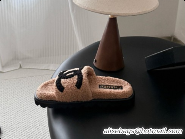 Top Quality Chanel Fluffy Slide Sandals CH091009 Light Brown 2026