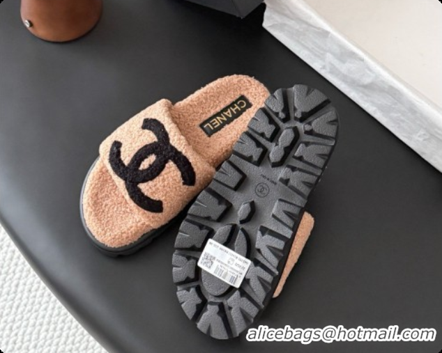 Top Quality Chanel Fluffy Slide Sandals CH091009 Light Brown 2026