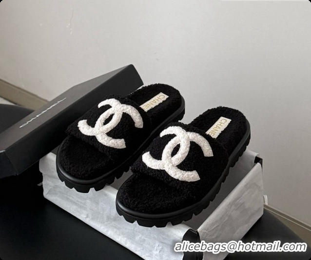 Sumptuous Chanel Fluffy Slide Sandals CH091011 Black 2026