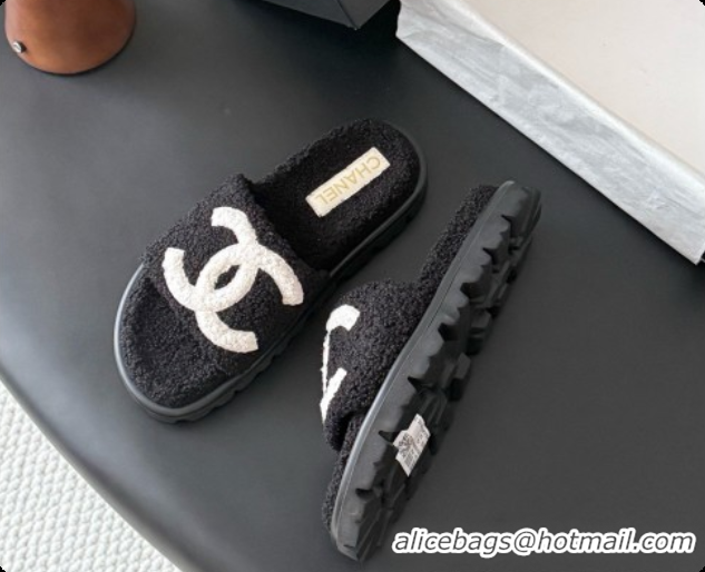 Sumptuous Chanel Fluffy Slide Sandals CH091011 Black 2026