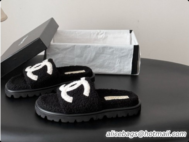 Sumptuous Chanel Fluffy Slide Sandals CH091011 Black 2026